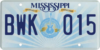 MS license plate BWK015