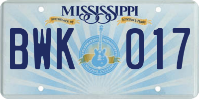 MS license plate BWK017