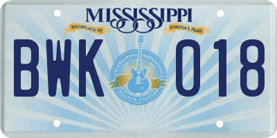MS license plate BWK018