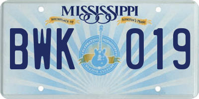 MS license plate BWK019