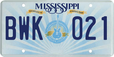MS license plate BWK021