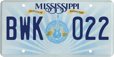 MS license plate BWK022
