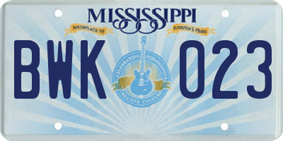 MS license plate BWK023