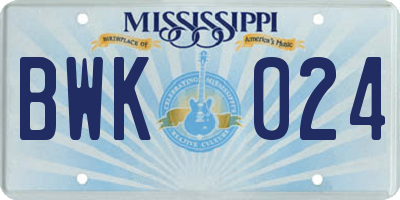 MS license plate BWK024