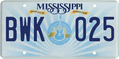 MS license plate BWK025