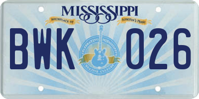 MS license plate BWK026
