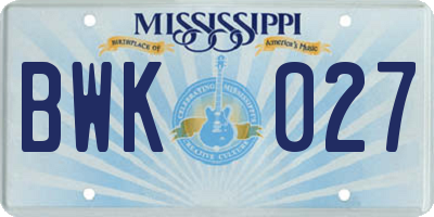 MS license plate BWK027