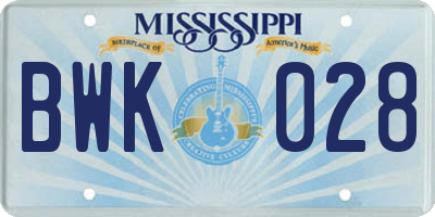 MS license plate BWK028