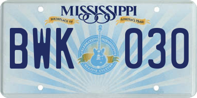 MS license plate BWK030