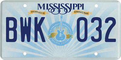 MS license plate BWK032