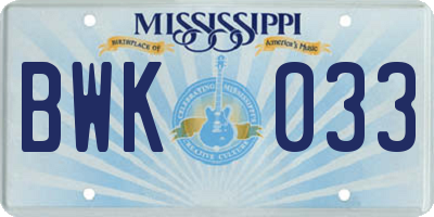 MS license plate BWK033