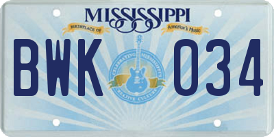 MS license plate BWK034