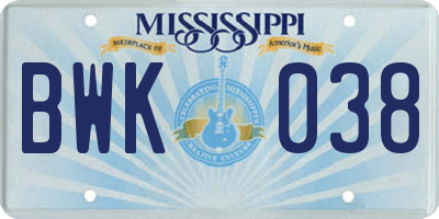 MS license plate BWK038