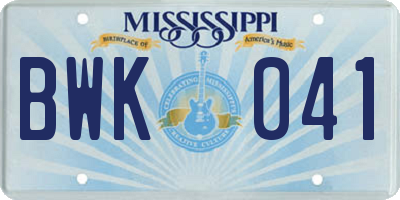MS license plate BWK041
