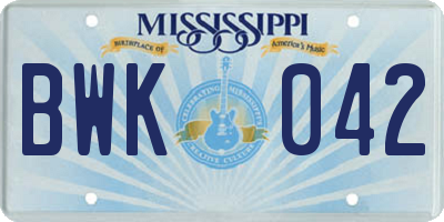 MS license plate BWK042
