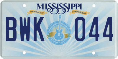 MS license plate BWK044