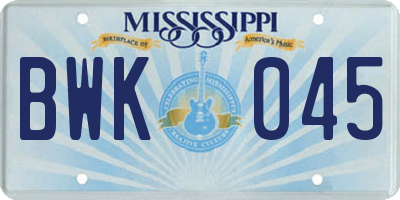 MS license plate BWK045