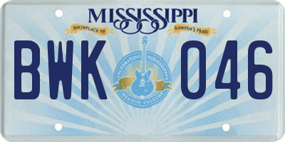 MS license plate BWK046