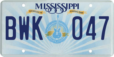 MS license plate BWK047