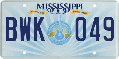 MS license plate BWK049