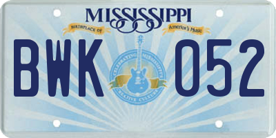 MS license plate BWK052