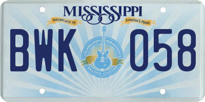 MS license plate BWK058