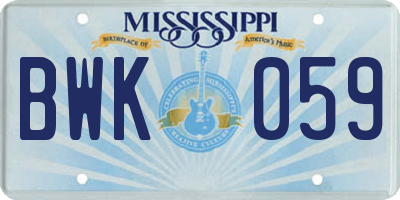 MS license plate BWK059