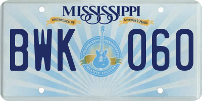 MS license plate BWK060