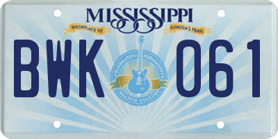 MS license plate BWK061