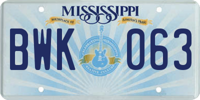 MS license plate BWK063