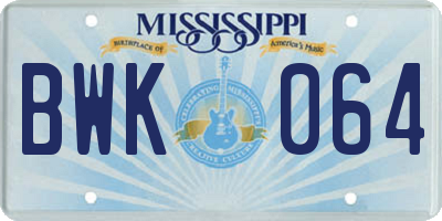 MS license plate BWK064