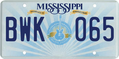 MS license plate BWK065