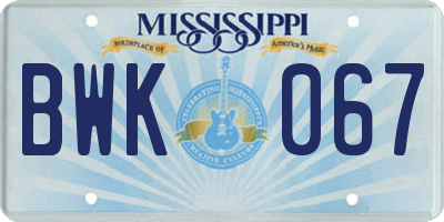 MS license plate BWK067