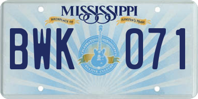 MS license plate BWK071