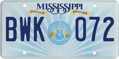 MS license plate BWK072