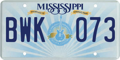 MS license plate BWK073