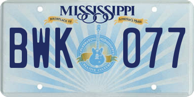 MS license plate BWK077