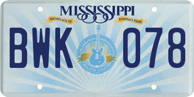 MS license plate BWK078