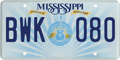 MS license plate BWK080