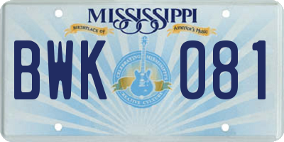 MS license plate BWK081
