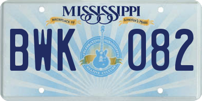 MS license plate BWK082