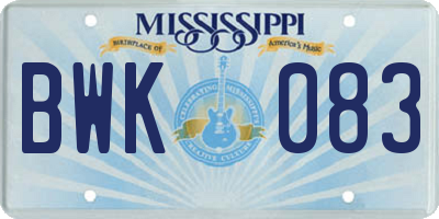 MS license plate BWK083