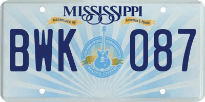 MS license plate BWK087