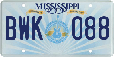 MS license plate BWK088