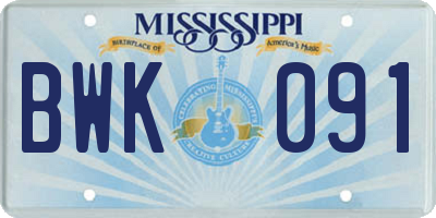 MS license plate BWK091
