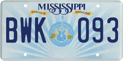 MS license plate BWK093