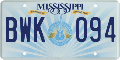 MS license plate BWK094