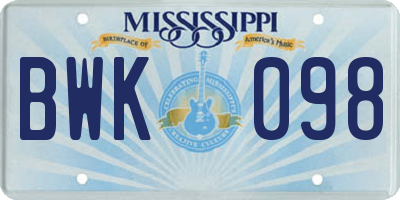 MS license plate BWK098