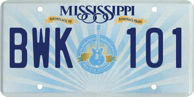 MS license plate BWK101