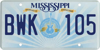 MS license plate BWK105